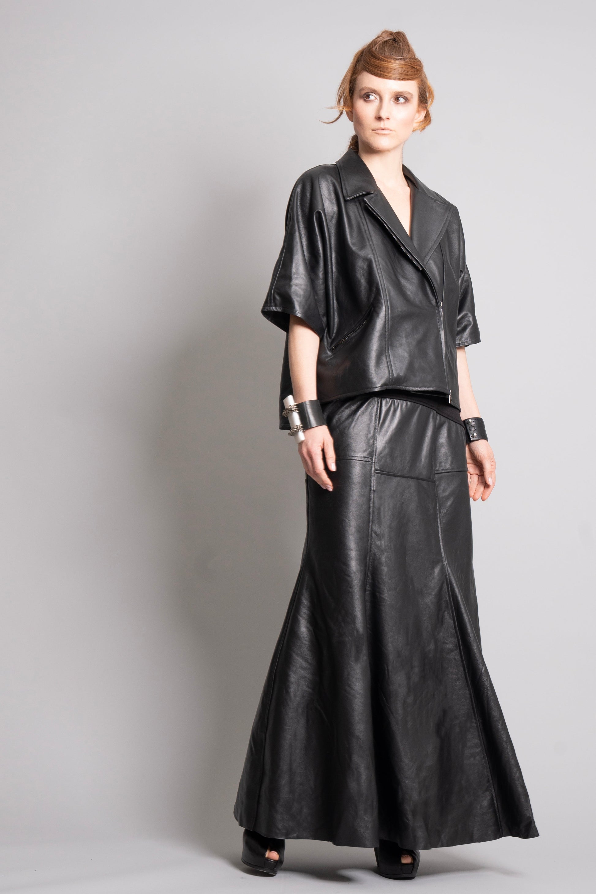 NRK By Anarkh maxi mermaid black leather skirt