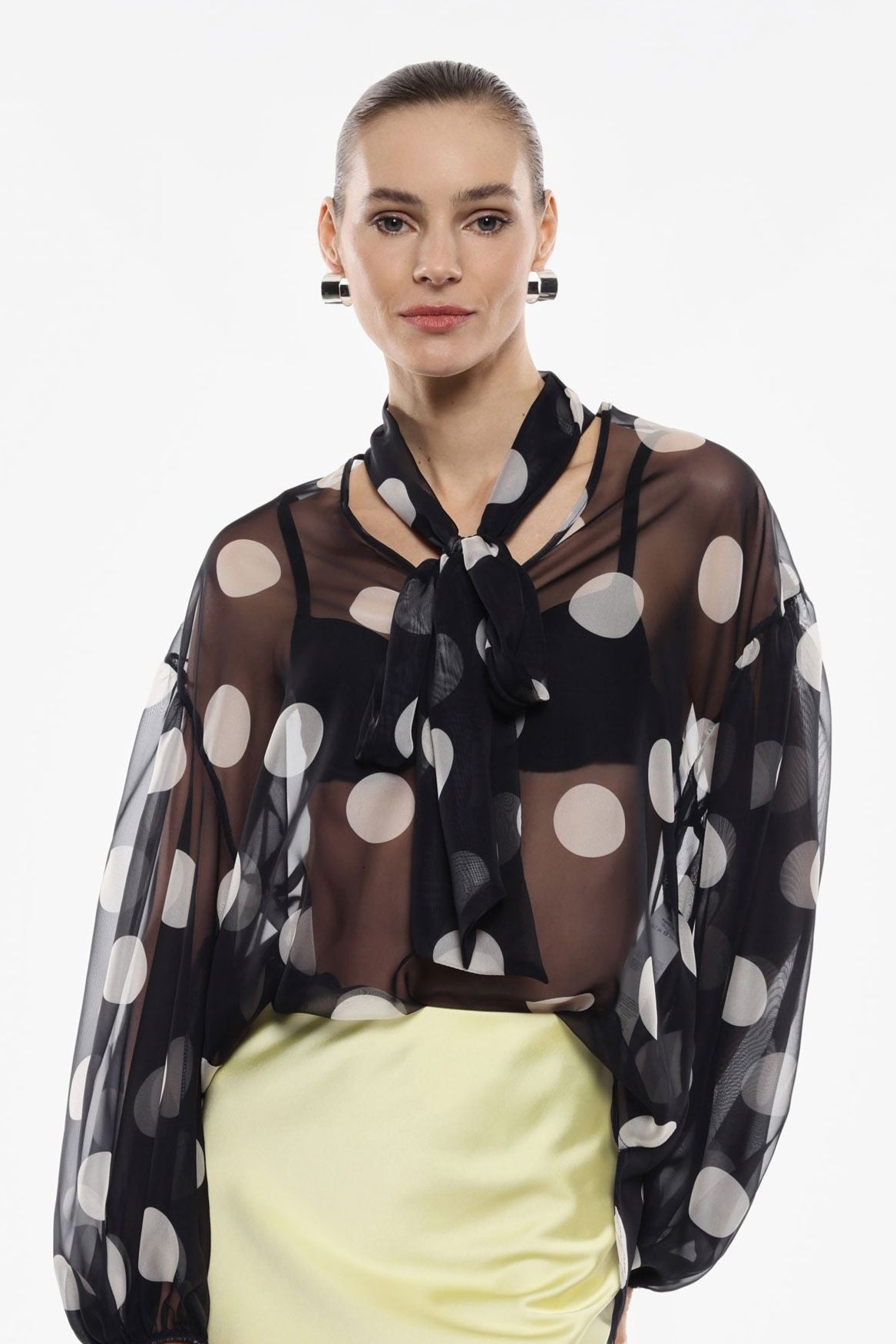 Sheer black polka dots blouse