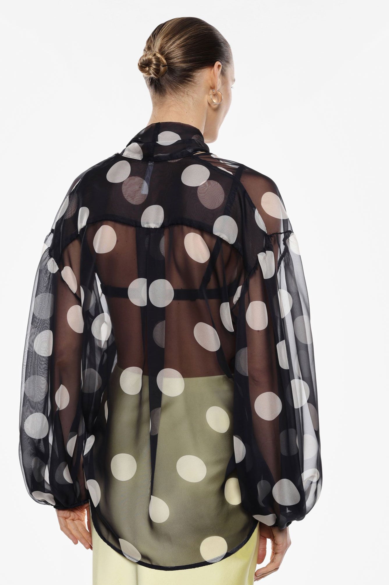 Sheer black polka dots blouse