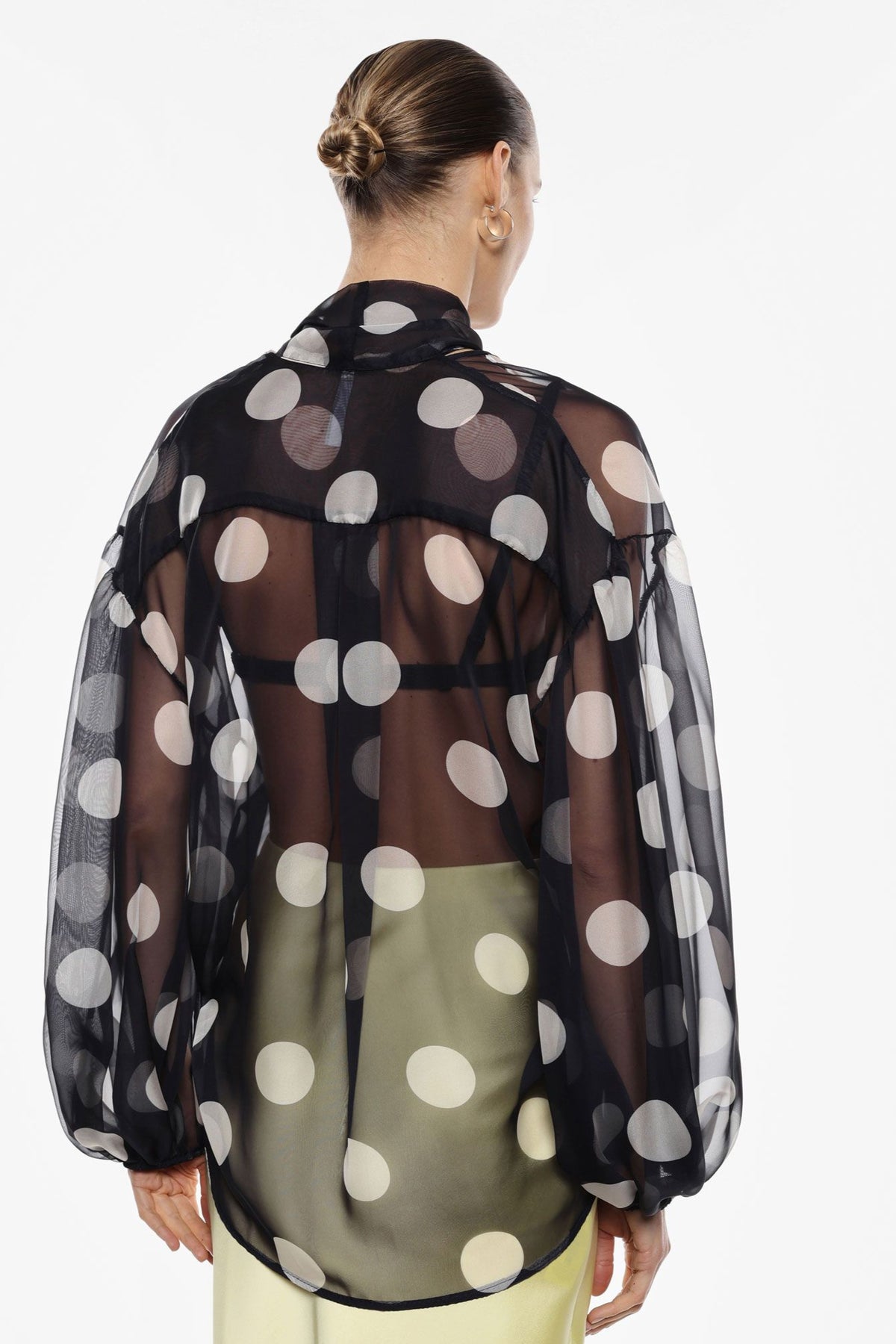 Sheer black polka dots blouse