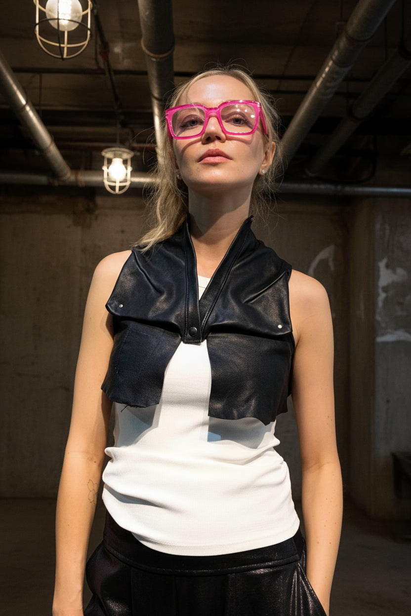 AA ALBERTO AFINITTO-ALBERTA CROPPED TINY LEATHER VEST. LILI THE FIRST BOUTIQUE MEATPACKING NYC