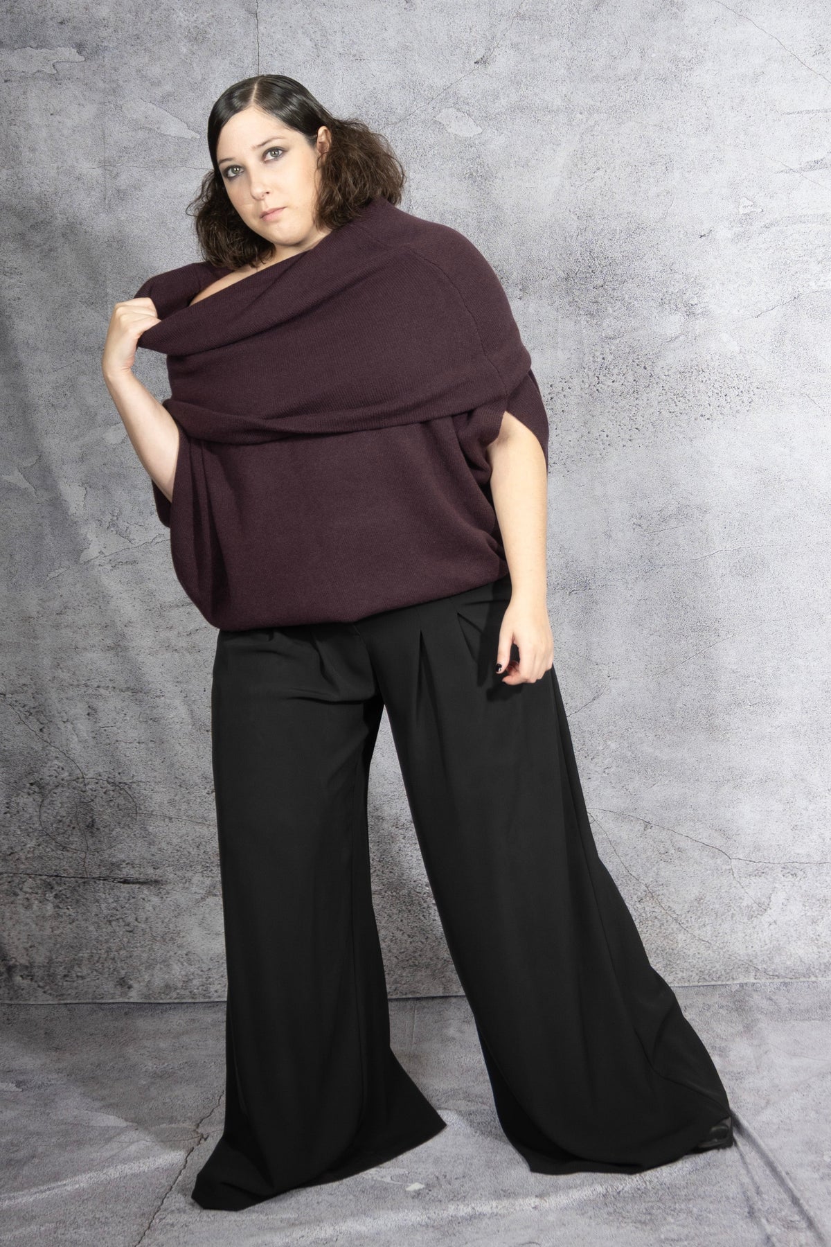 ANARKH - cashmere - sweater - dress - cowl neck - merlot