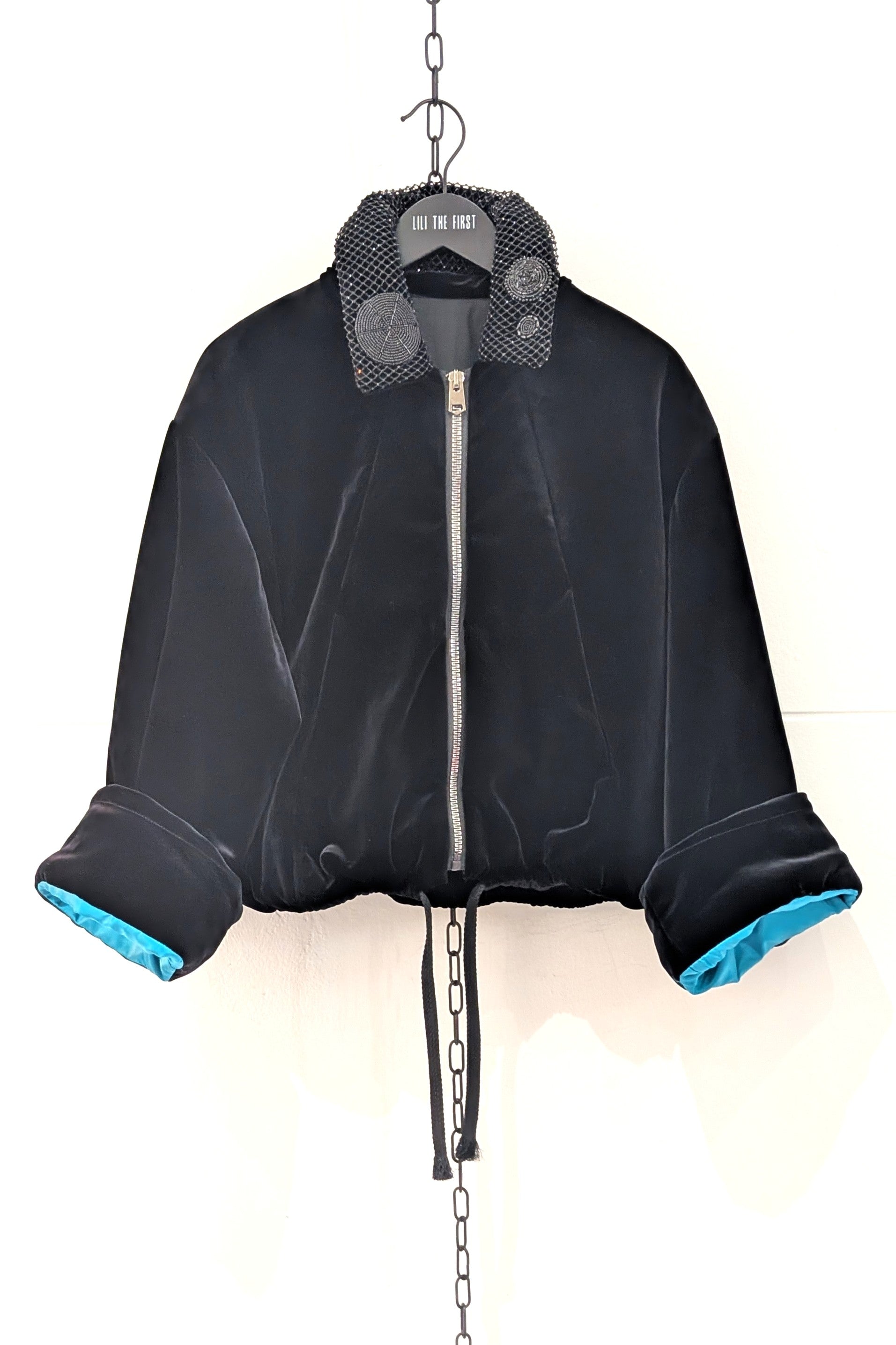 Amelia Black Velvet Bomber Jacket