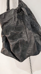 Sandrine Philippe couture leather shopper bag hand-made re-embroidered details - Deconstructed Avant-Garde French Design