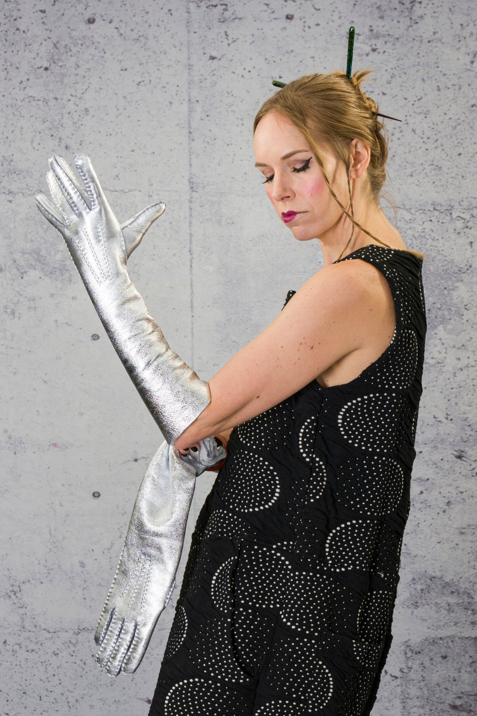 Aristide silver leather long gloves - LiLi The First boutique Washington DC