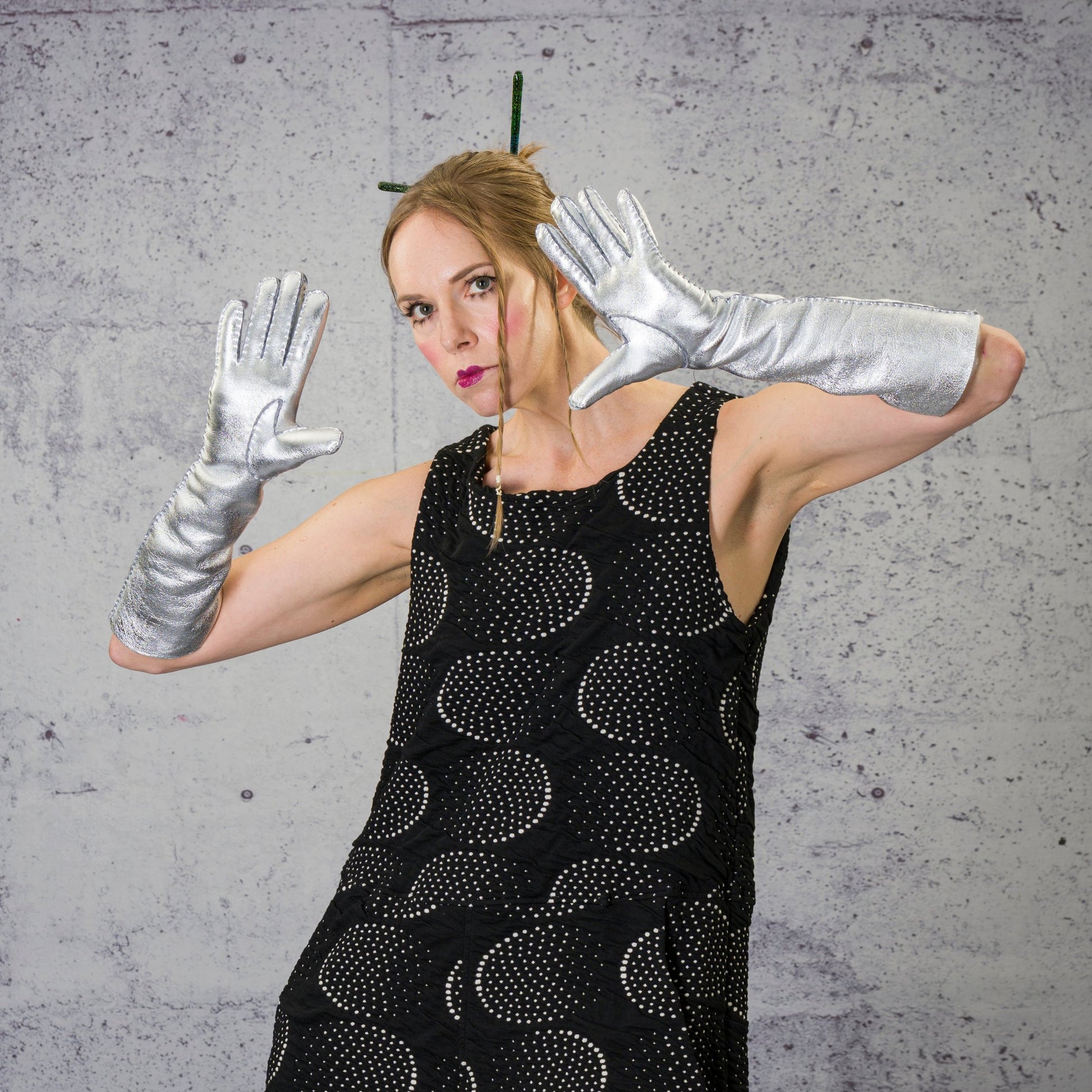 Aristide silver leather long gloves - LiLi The First boutique Washington DC