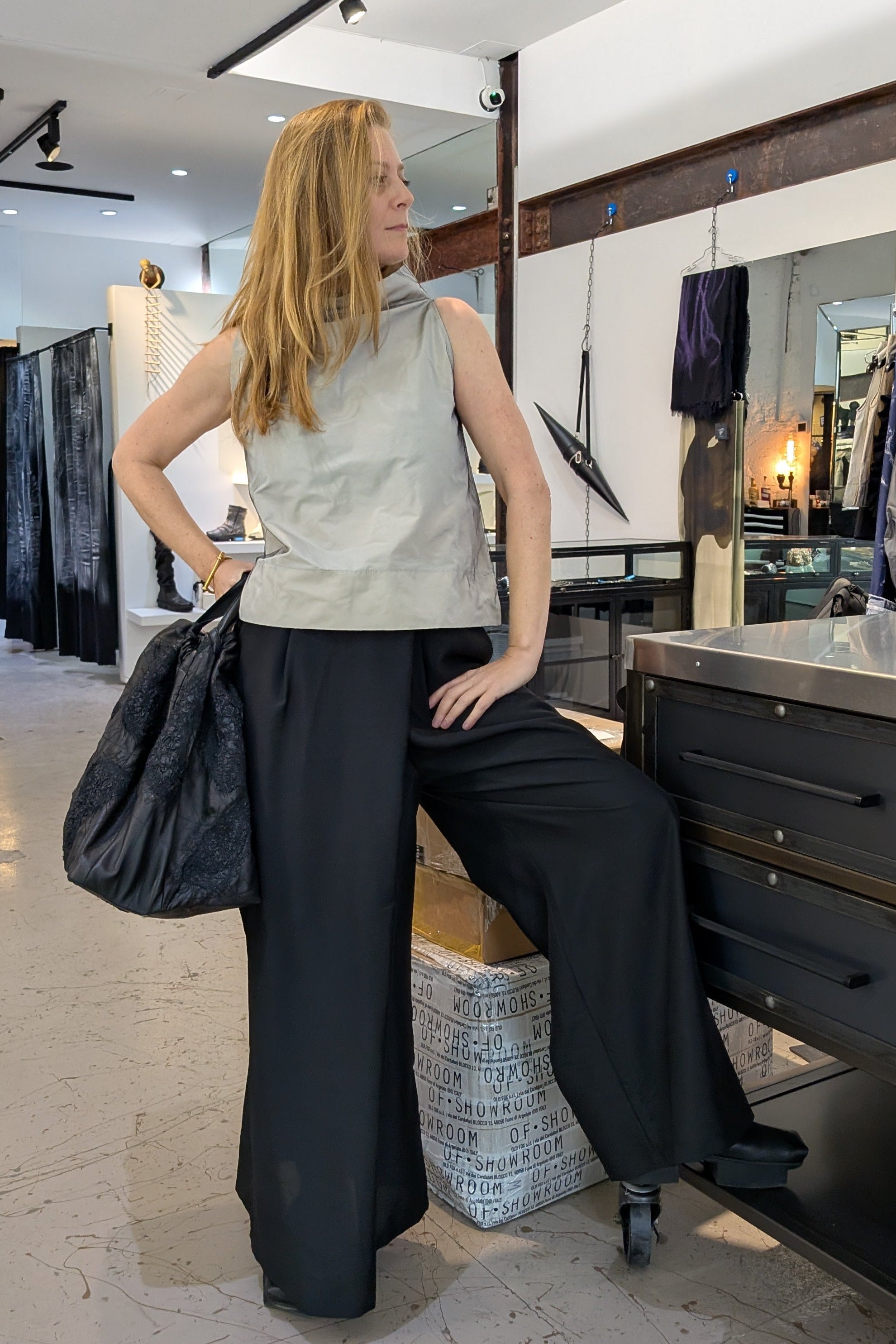 Asparagus Korea-Pants trousers-Wide leg flap-black3
