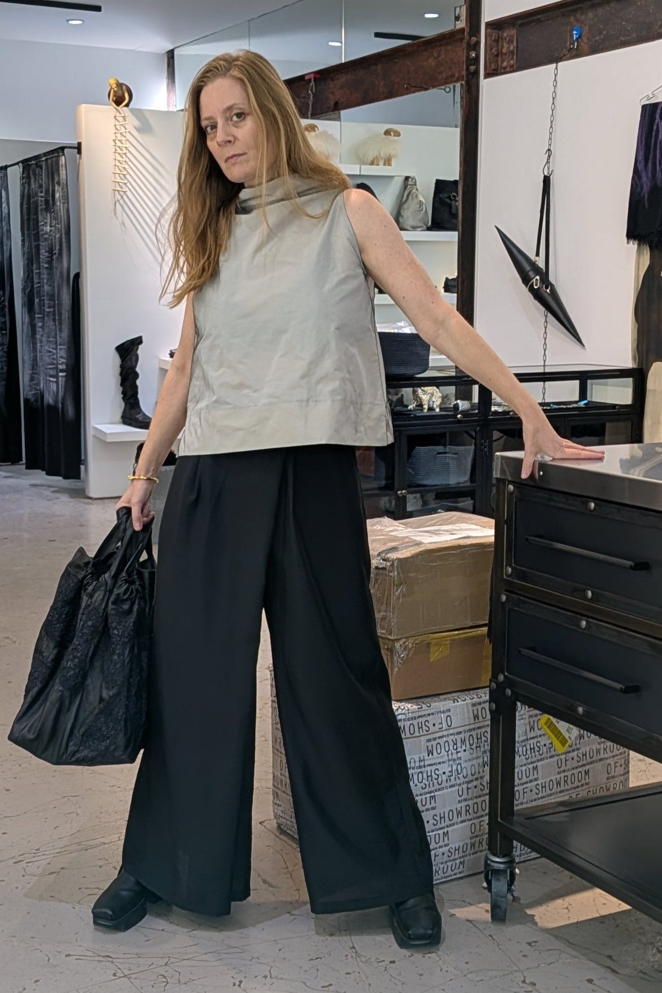 Asparagus Korea-Pants trousers-Wide leg flap-black