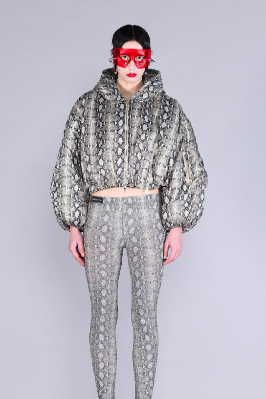 Barbara Bologna Bomb Puffer Jacket, snake skin print at LiLi The First boutique meatpacking NYC and Georgetown Washington DC