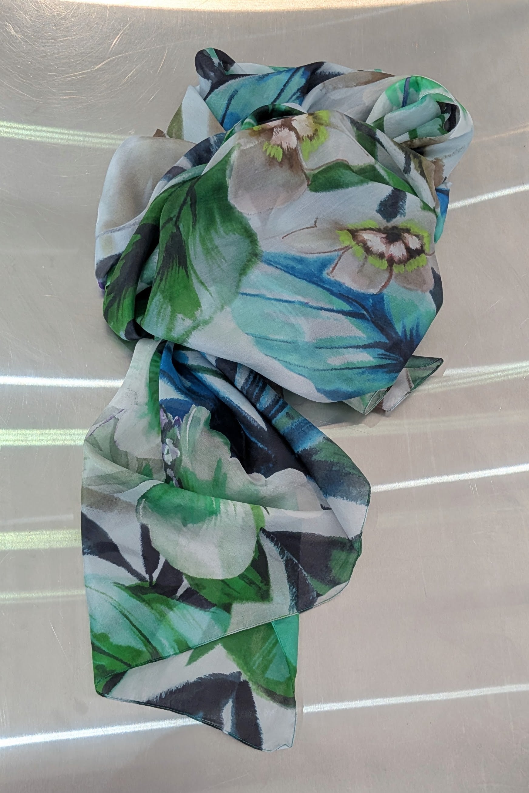 CHARTREUSSE green forest jungle scarf. silk