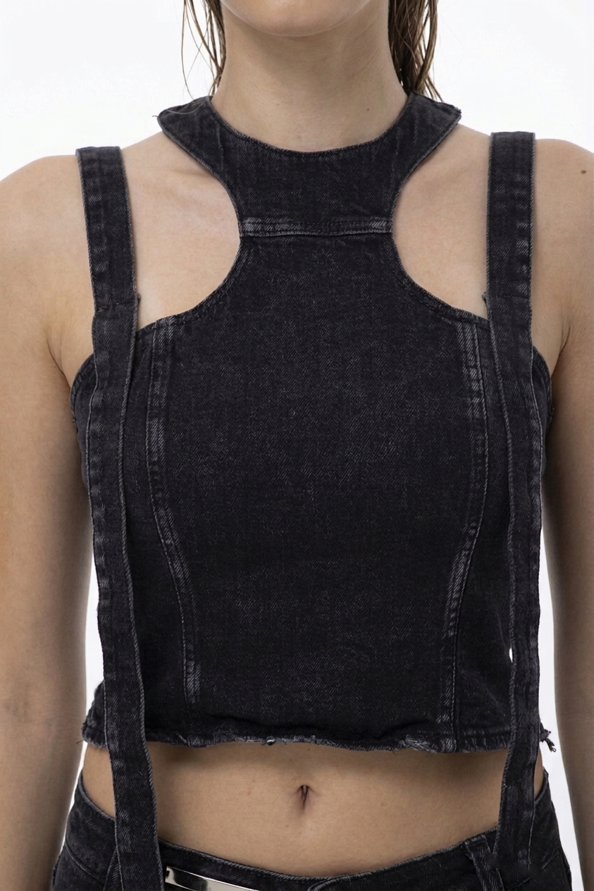 Chronos Corps - Bustier- Denim cropped top