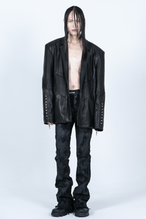 Chronos Corps oversized leather blazer, studs - black