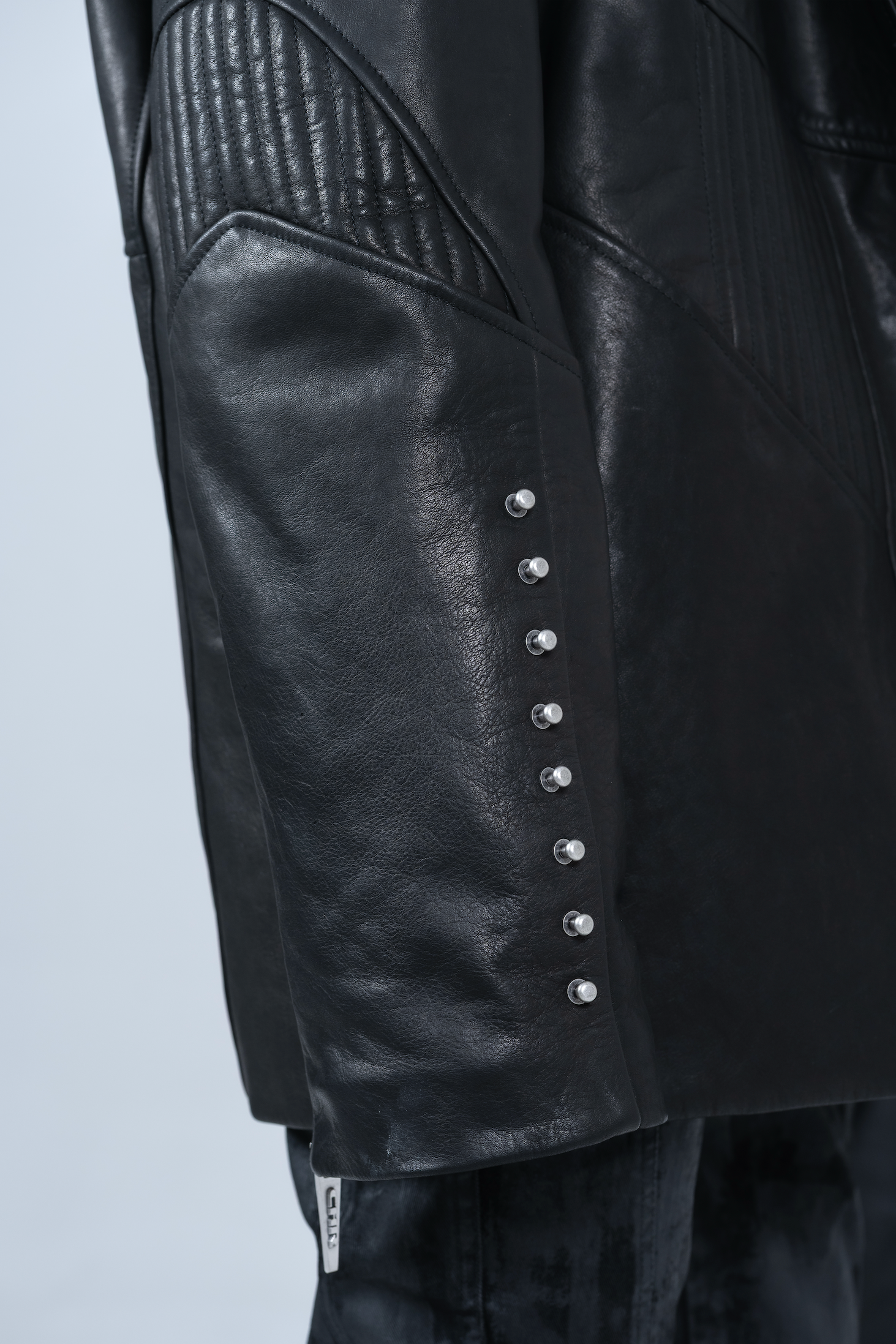 Chronos Corps oversized leather blazer, studs - black