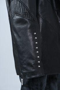Chronos Corps oversized leather blazer, studs - black