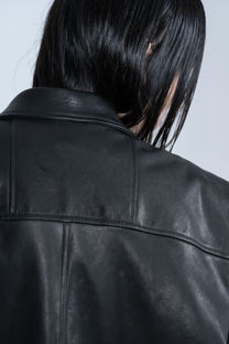 Chronos Corps oversized leather blazer, studs - black