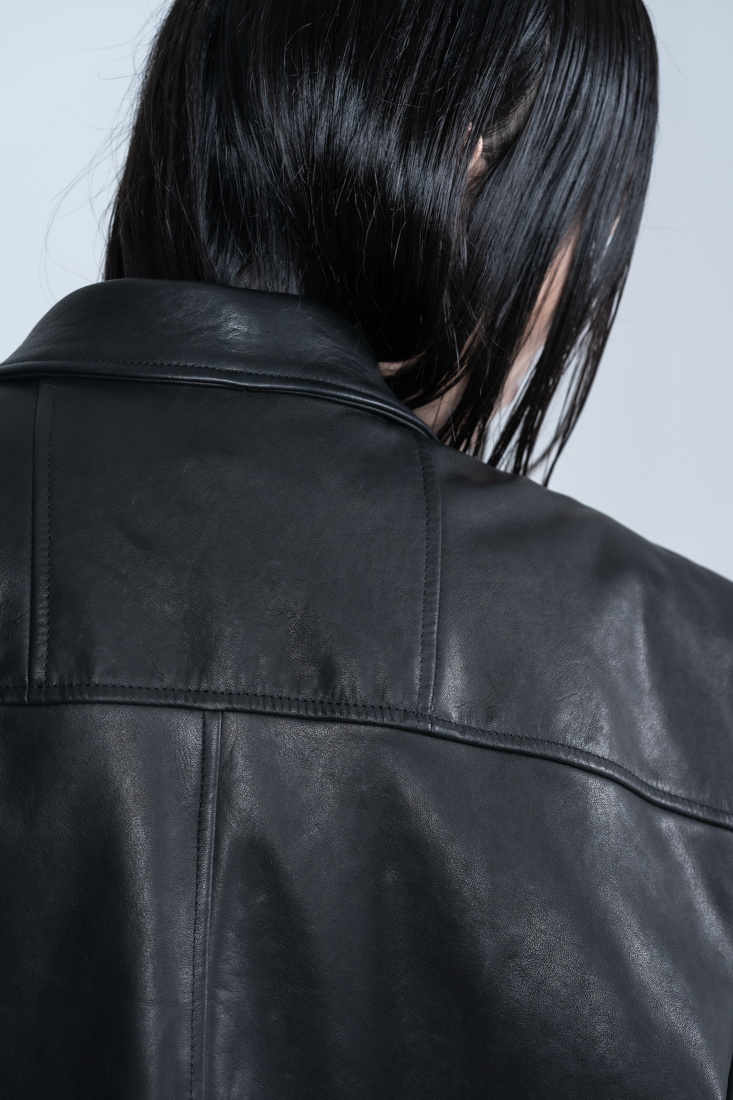 Chronos Corps oversized leather blazer, studs - black