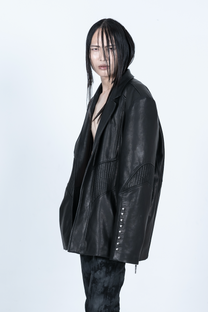Chronos Corps oversized leather blazer, studs - black