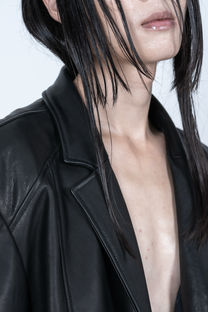 Chronos Corps oversized leather blazer, studs - black