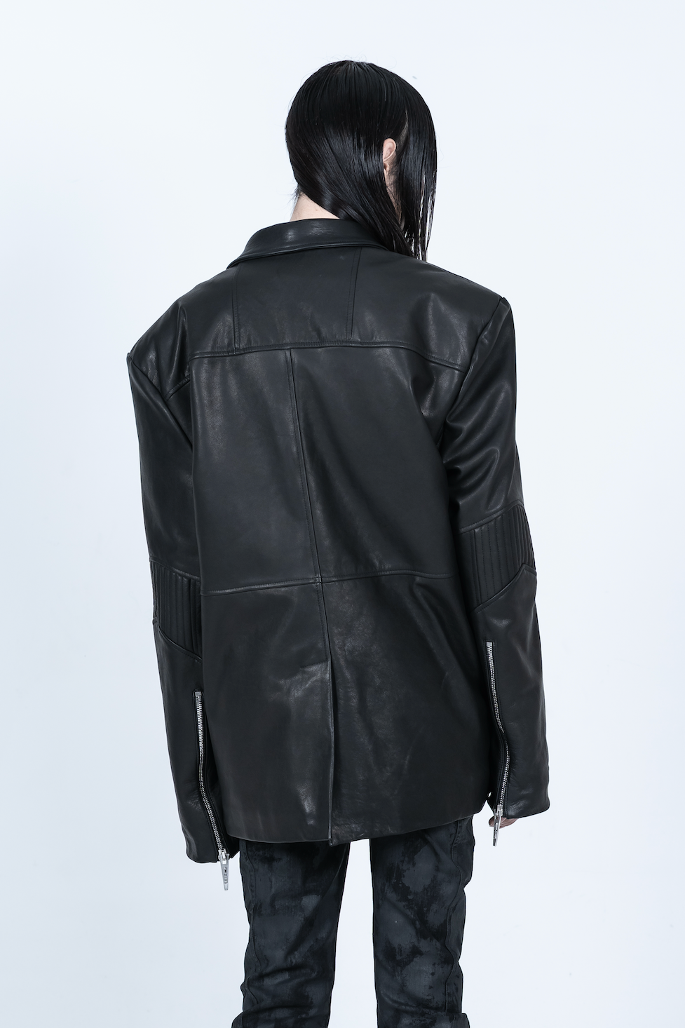Chronos Corps oversized leather blazer, studs - black