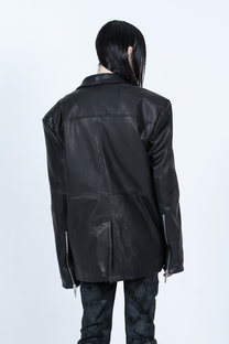 Chronos Corps oversized leather blazer, studs - black