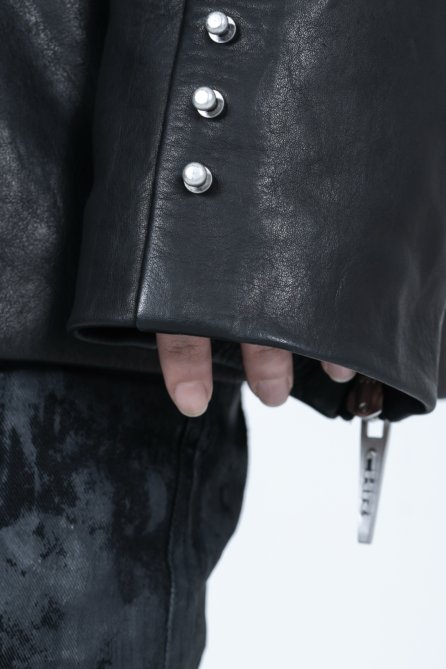 Chronos Corps oversized leather blazer, studs - black
