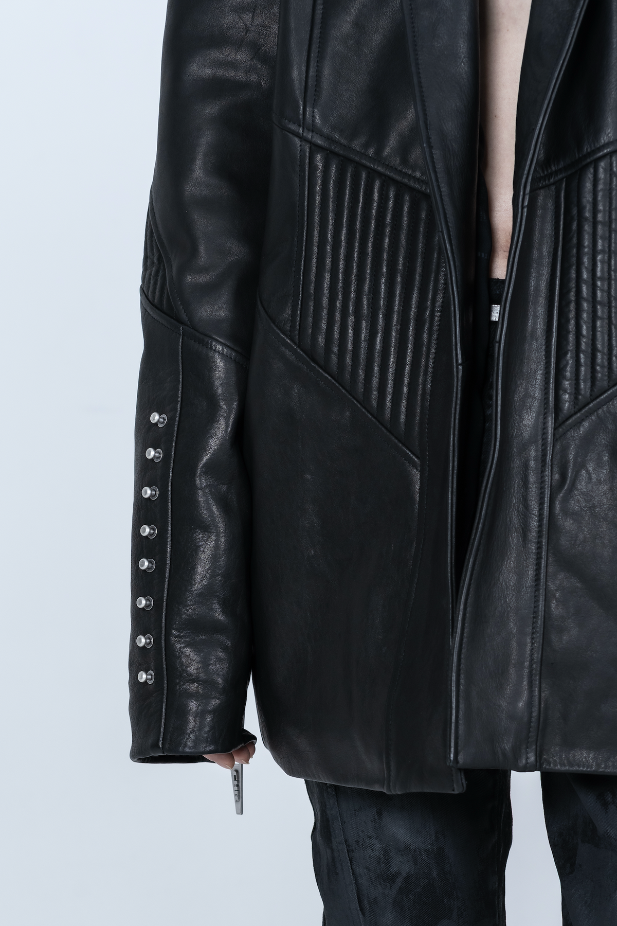 Chronos Corps oversized leather blazer, studs - black
