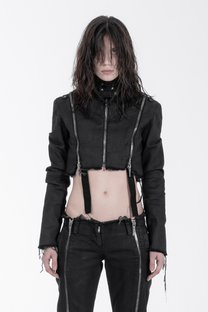 Chronos corps - Cropped denim jacket - black - zippers - distressed