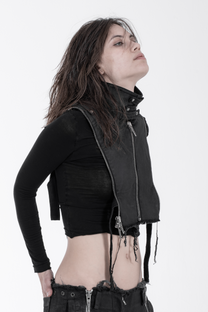 Chronos corps - Cropped denim jacket - black - zippers - distressed