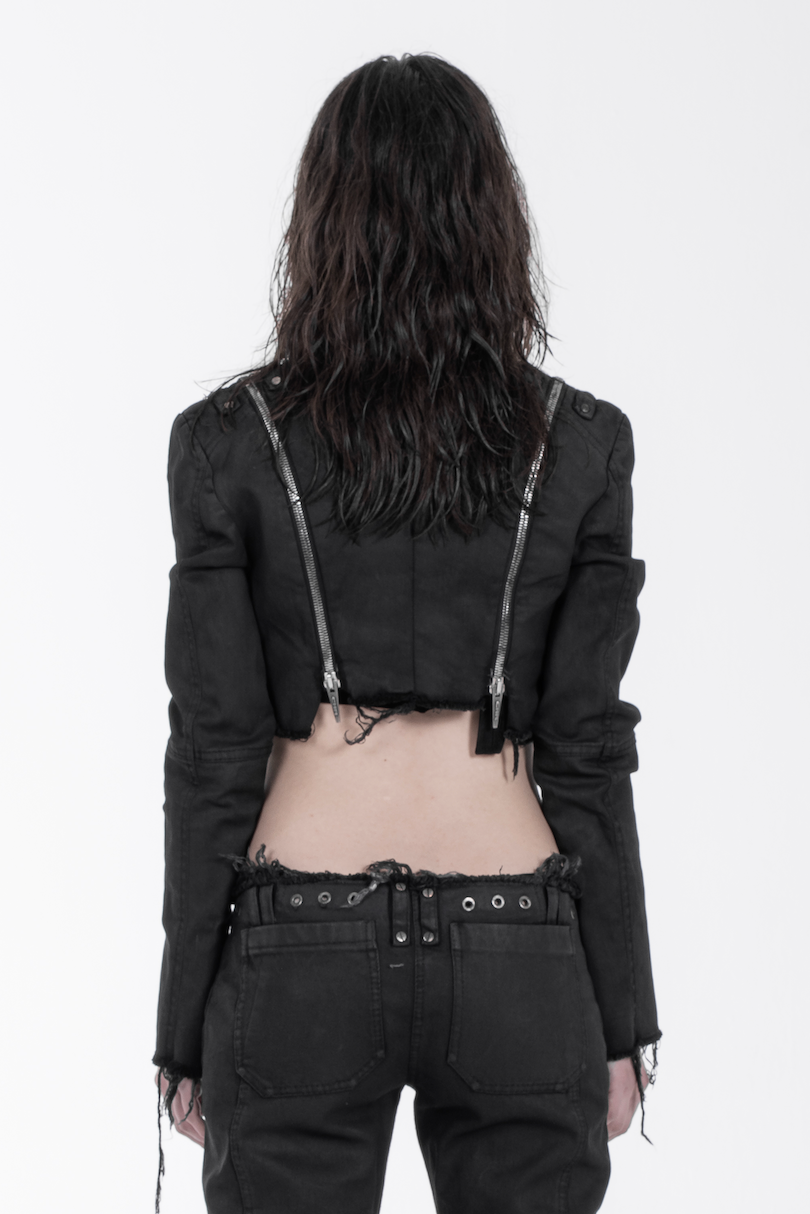 Chronos corps - Cropped denim jacket - black - zippers - distressed