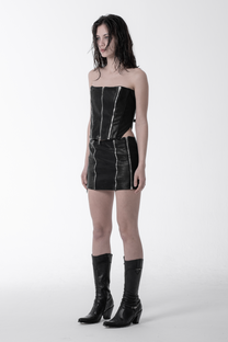 Chronos corps Mini Skirt - Leather - Avant Garde - Zippers