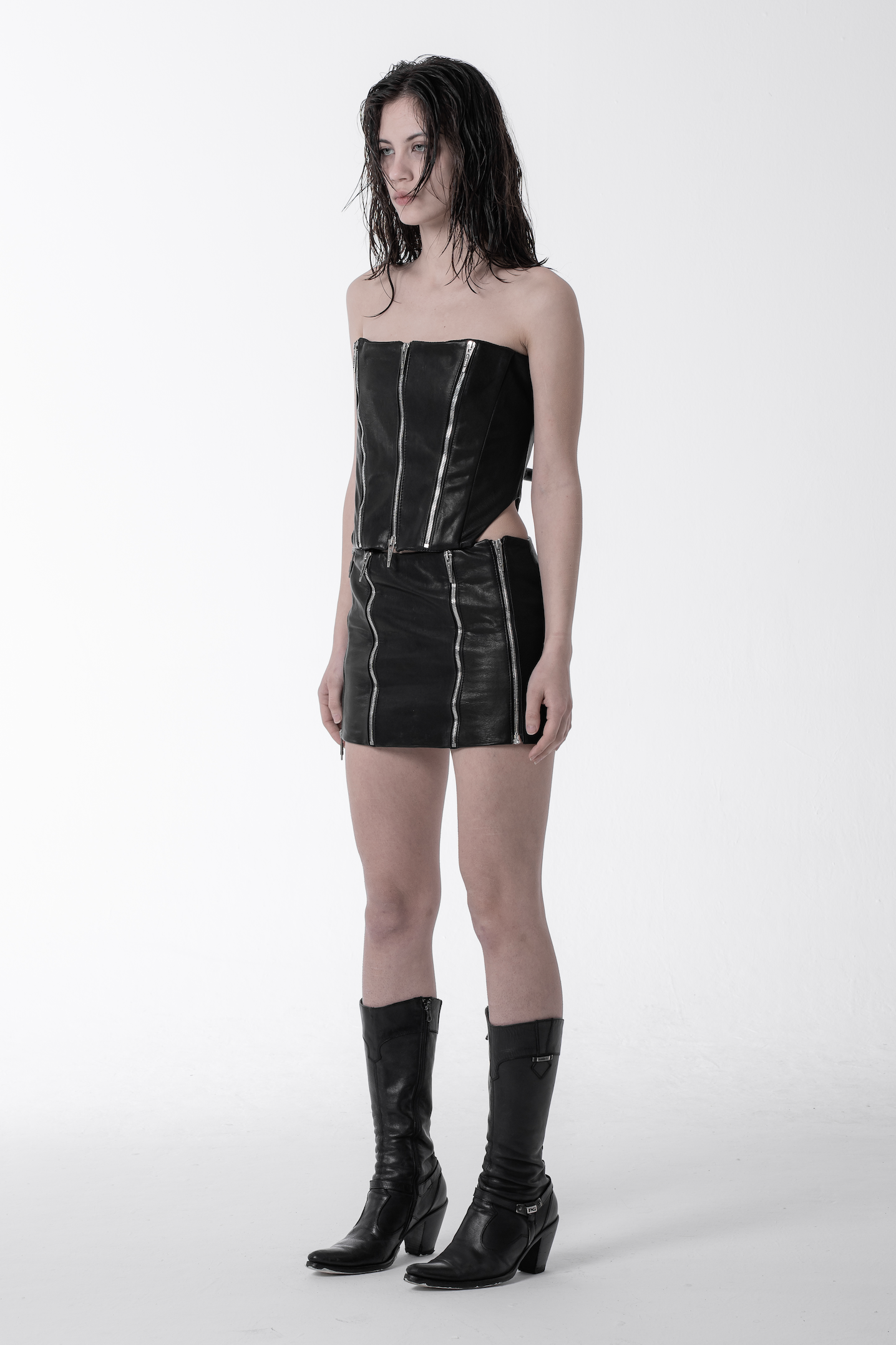 Chronos corps Mini Skirt - Leather - Avant Garde - Zippers