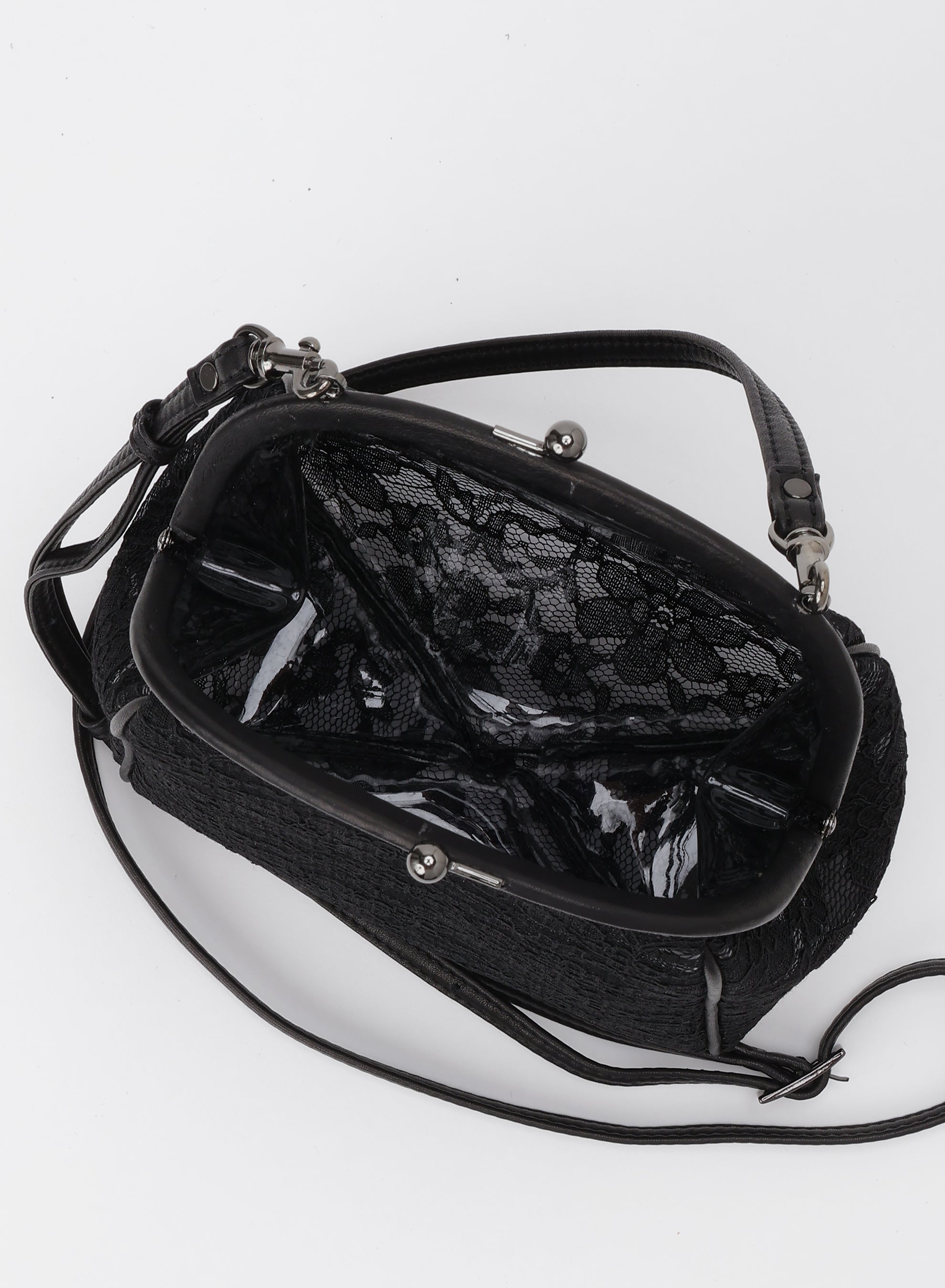 Yohji Yamamoto Discord lace pochette evening bag clutch with clasp removable adjustable strap