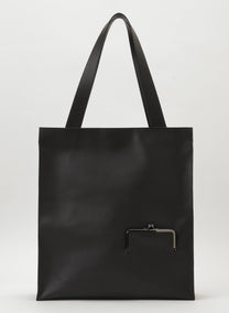 Yohji Yamamoto Discord shopping bag outside clasp detail black leather