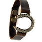 Horse shoe crystals cuff leather