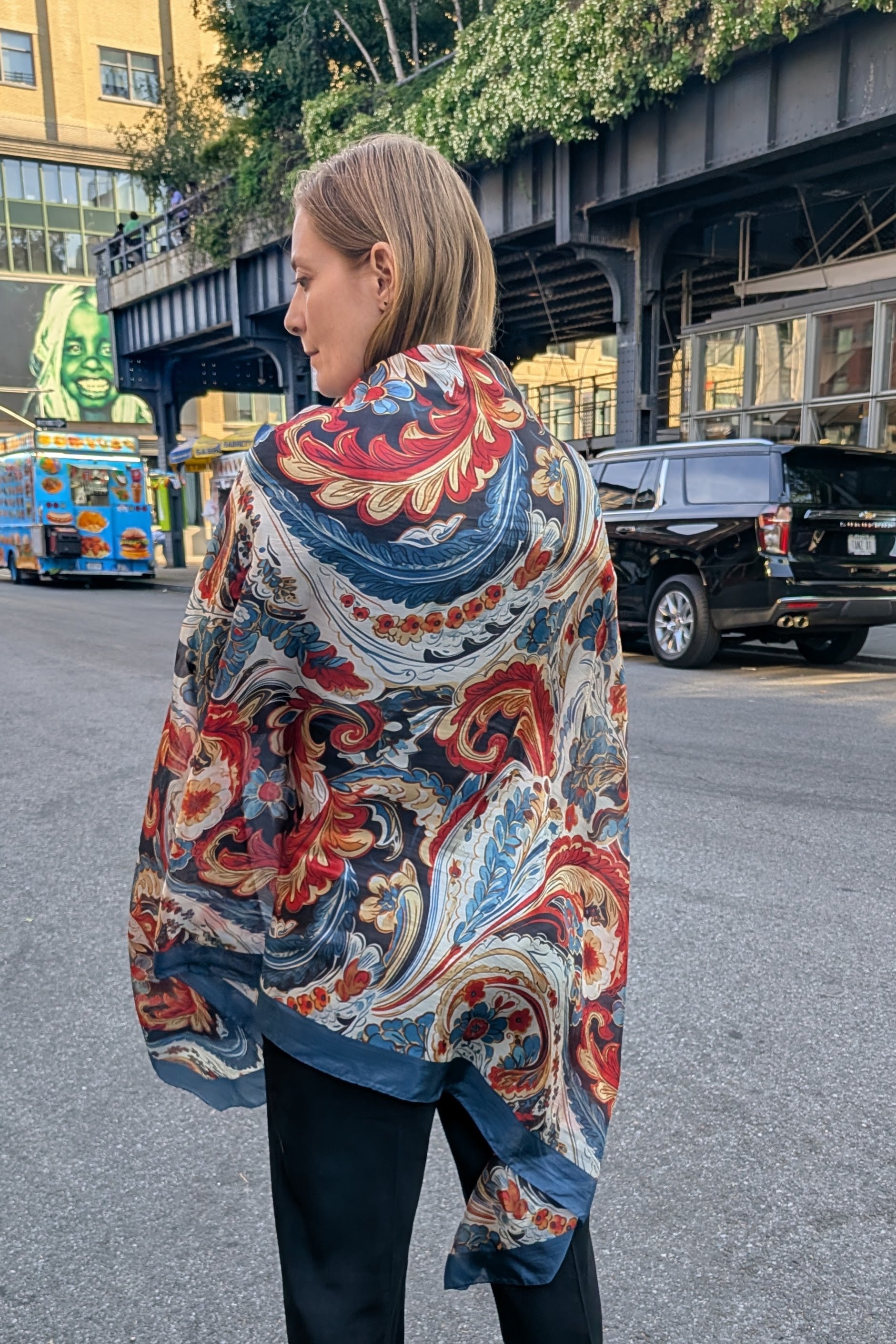 Italian Paisley Silk Scarf Multi-color Blue