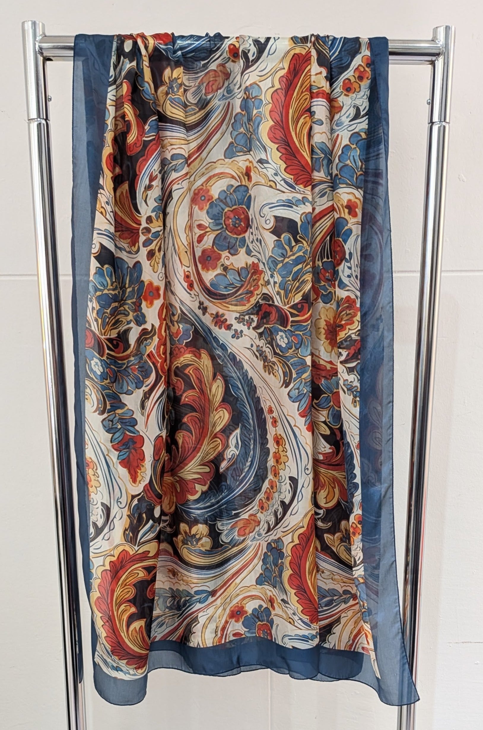 Italian Paisley Silk Scarf Multi-color Blue