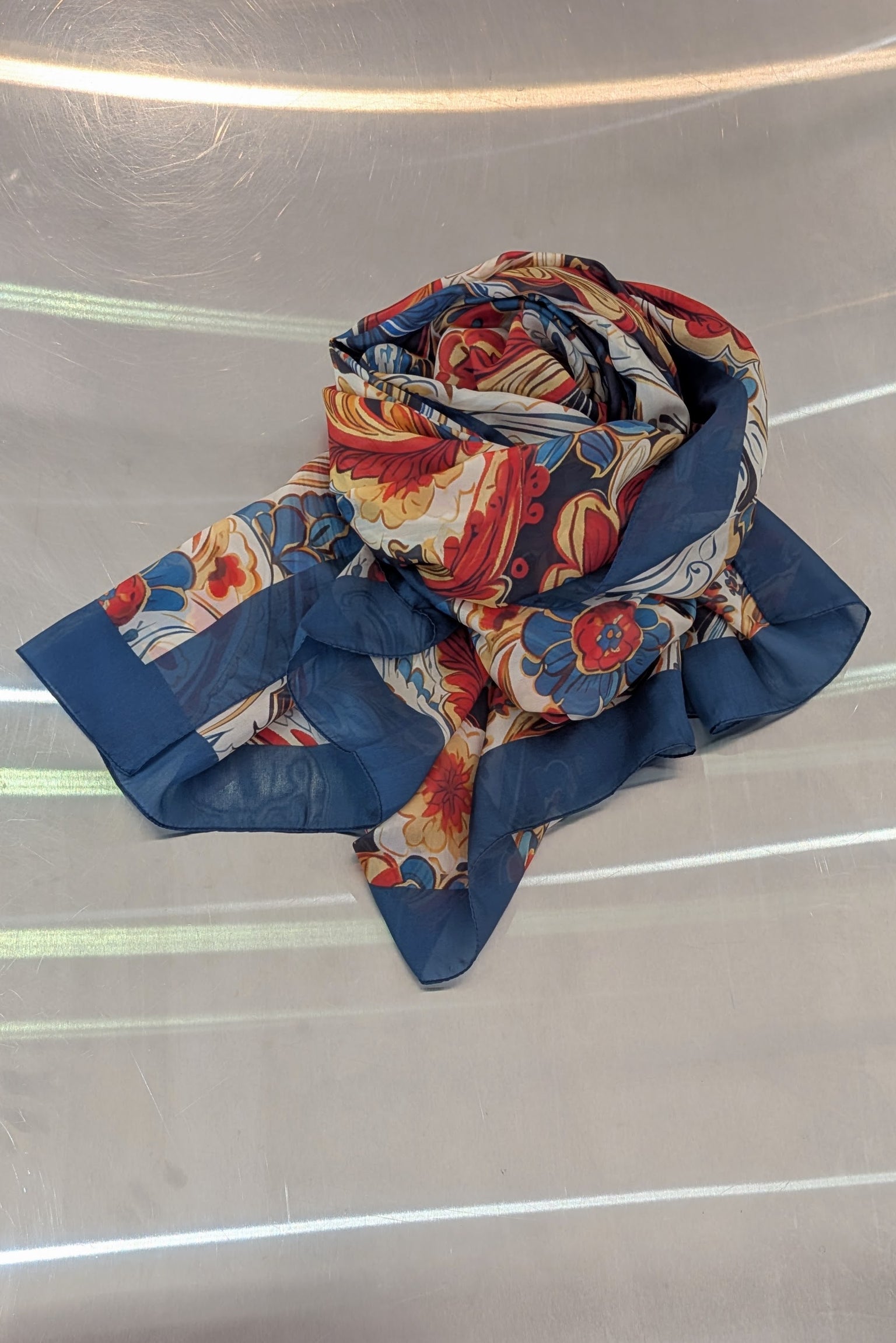 Italian Paisley Silk Scarf Multi-color Blue
