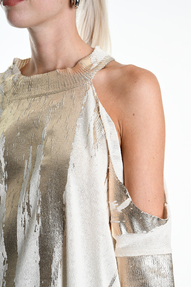 La Haine Inside Us. Cold shoulder sweater gold paint. LiLi The First boutique