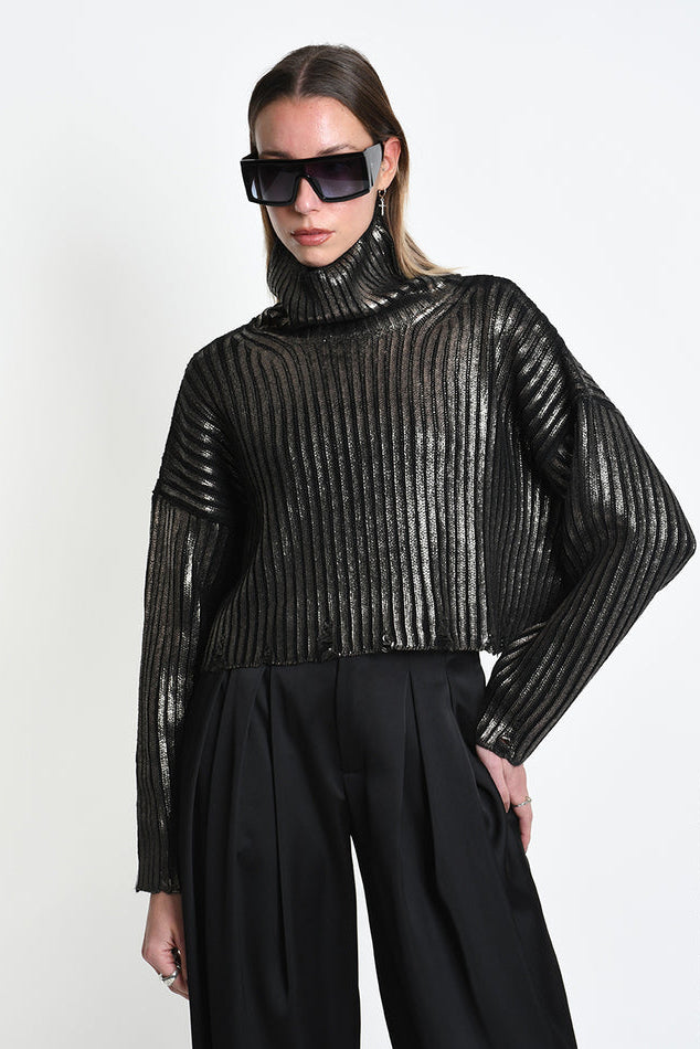 La Haine Inside Us - Gold knit rib sweater