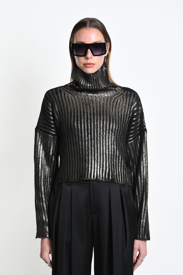 La Haine Inside Us - Gold knit rib sweater