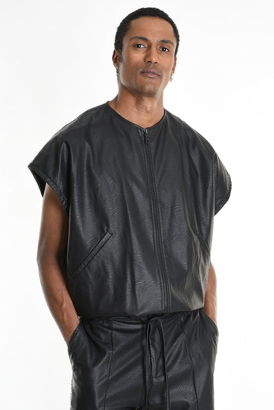 La Haine Inside Us - Jacket Vest Top - Faux leather - Eco Leather - Cargo - Black - Men Unisex Collection