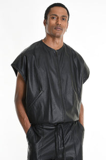 La Haine Inside Us - Jacket Vest Top - Faux leather - Eco Leather - Cargo - Black - Men Unisex Collection