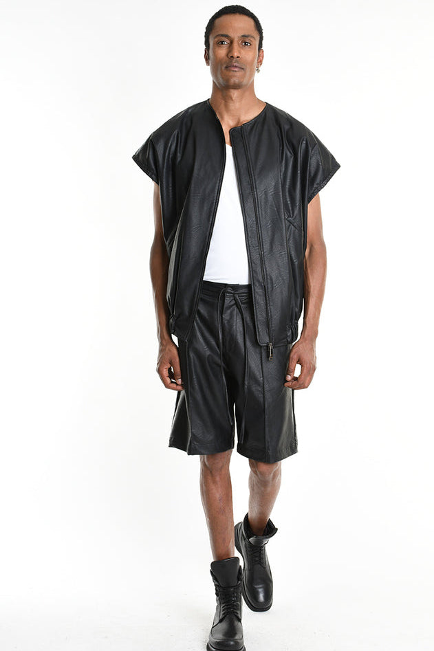 La Haine Inside Us - Jacket Vest Top - Faux leather - Eco Leather - Cargo - Black - Men Unisex Collection