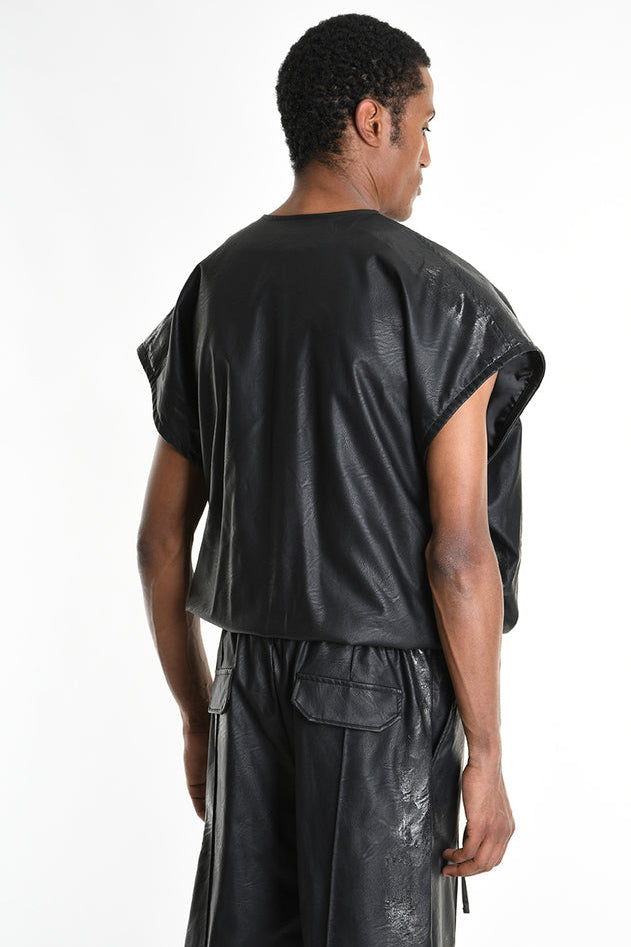 La Haine Inside Us - Jacket Vest Top - Faux leather - Eco Leather - Cargo - Black - Men Unisex Collection
