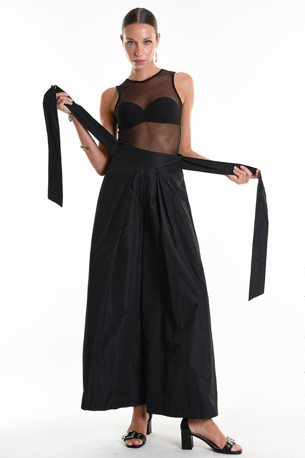 La Haine Inside Us - Pants - Wide leg - Taffeta - Black