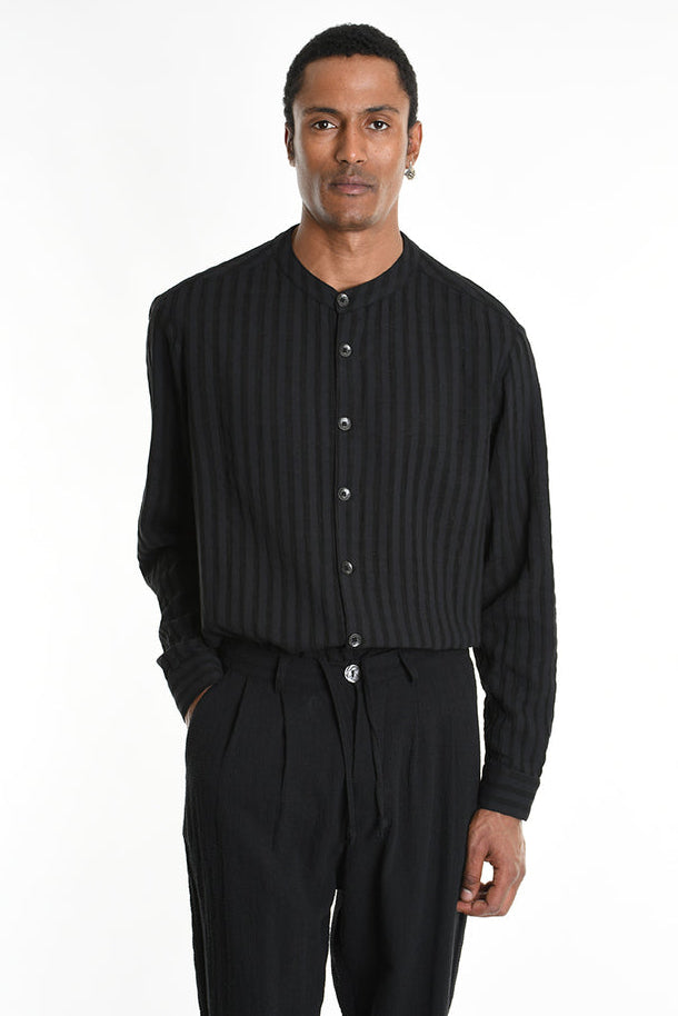 La Haine Inside Us - Shirt - Button down - Black stripes - Banded collar