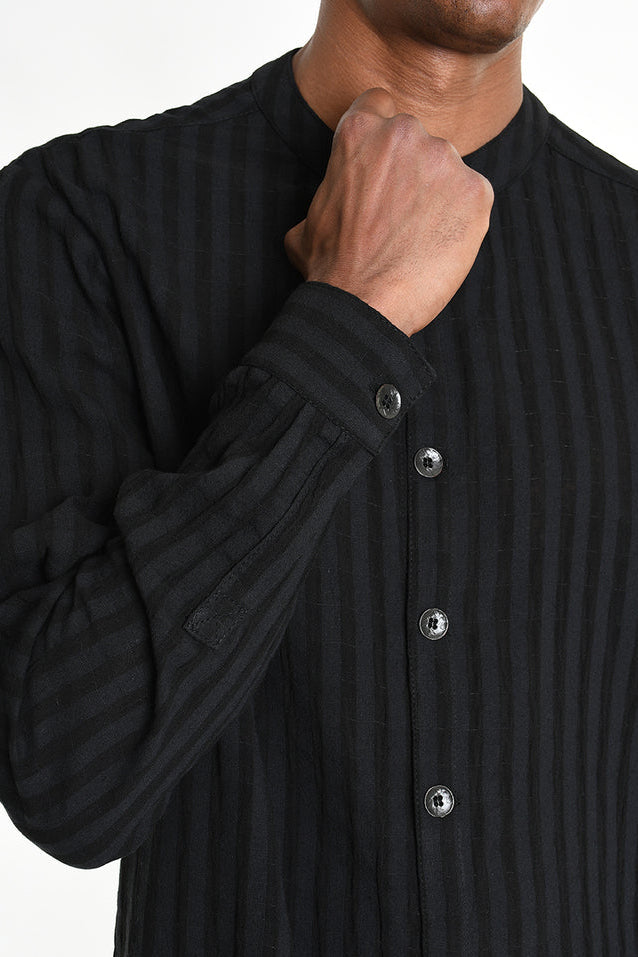 La Haine Inside Us - Shirt - Button down - Black stripes - Banded collar
