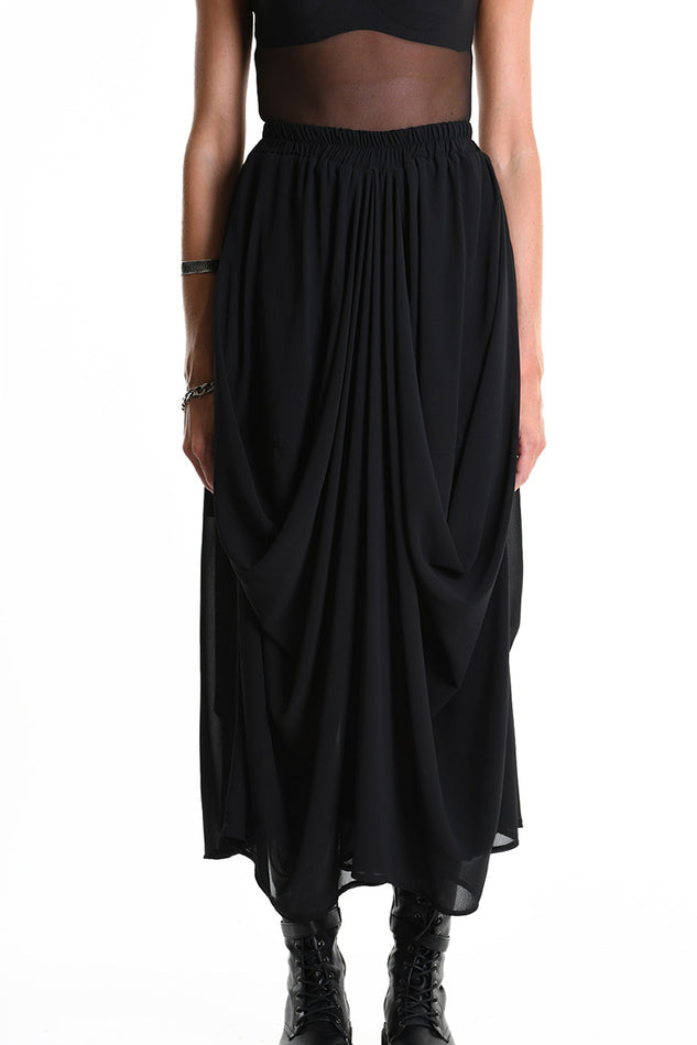 La Haine Inside Us - Skirt - Midi - chiffon - Elastic - Black