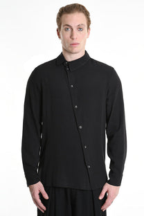 Black long-sleeve dress shirt with slanted closure - Lili the First Boutique