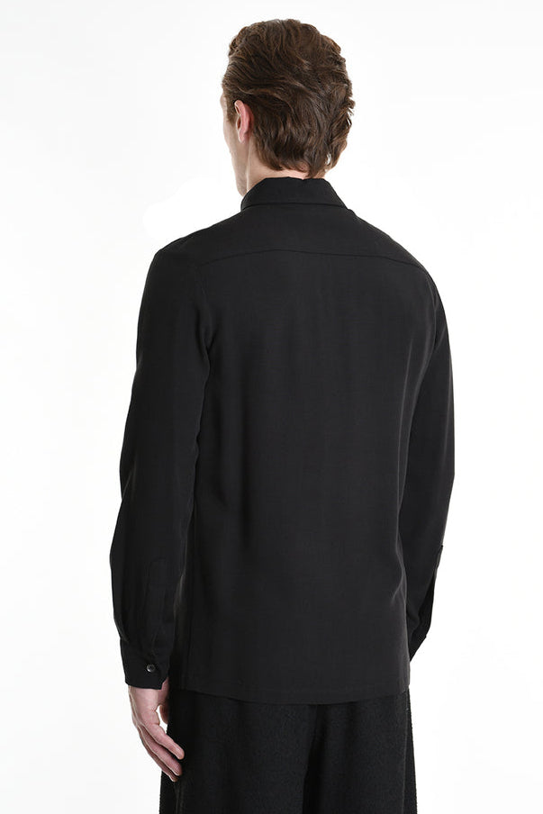 Black long-sleeve dress shirt with slanted closure - Lili the First Boutique